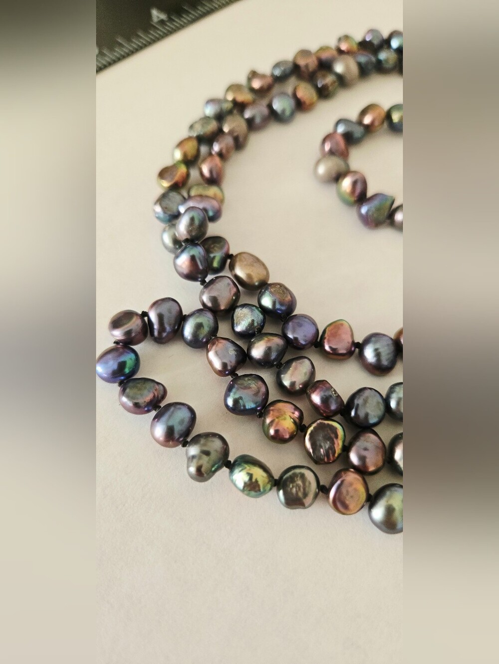 Artisan Multicolored Iridescent Pearl Necklace - Green, Purple, Bronze Sheen
